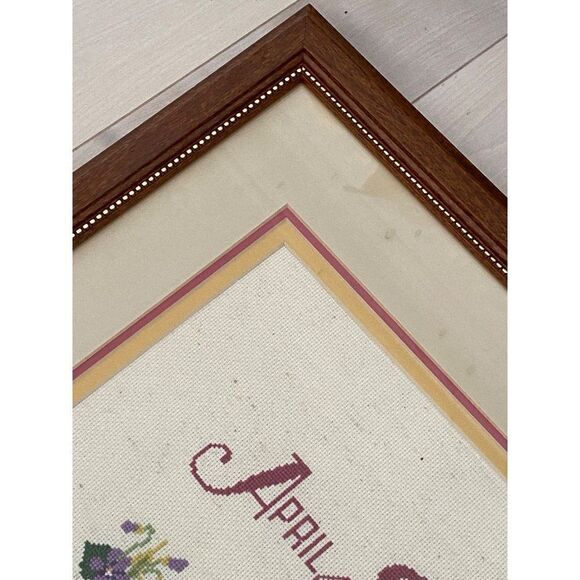 April Showers Bring May Flowers Cross Stitch Embroidered Handmade Artwork Framed - Picture 2 of 6